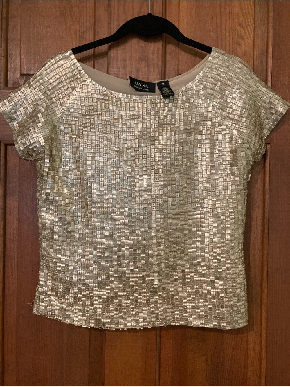 DANA BUCHANAN Gold Colored Sequins Squares Top Vintage Hollywood 🎬 Medium